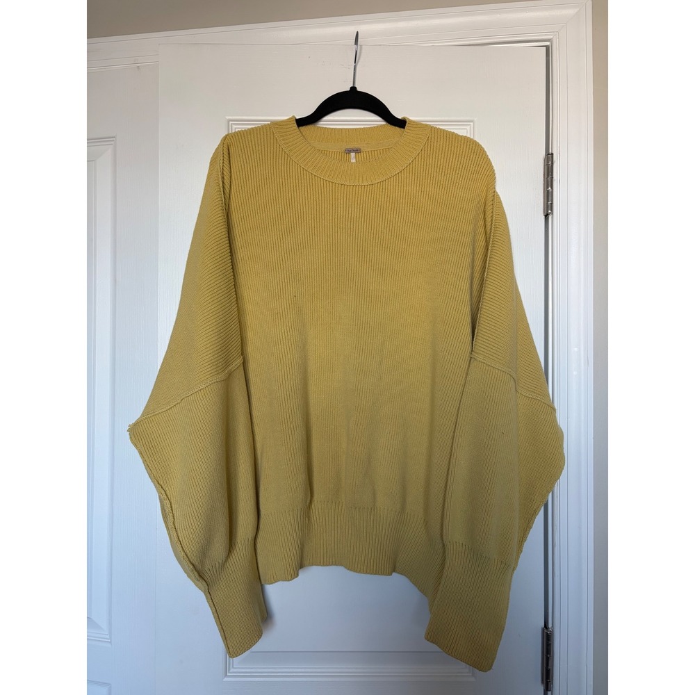 Free People Easy Street Tunic Yellow Oversized Ribbed Knit Sweater Large